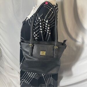 Anne Klein Black Pebbled Leather Tote Bag